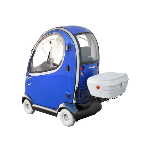 Shoprider Flagship Enclosed Cabin Scooter, Weather-Protected Mobility with Front/Rear Suspension, Blue