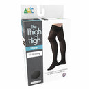 Alex Orthopedic black sheer thigh high compression stockings with roomy closed toe for mild swelling and tired leg relief, Moovkart 