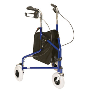 Alex Orthopedic 3-Wheeled Rollator, 8 Inch Foam Wheels with Adjustable Handles, Blue Mobility Aid