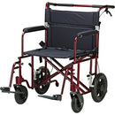 Drive Medical Transport Chair 22 Inches Bariatric Red with 12 Inch Rear Flat-Free Wheels