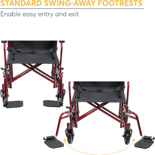 Drive Medical 22 Inch Bariatric Aluminum Transport Chair with 12 Inch Rear Flat Free Wheels