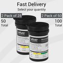 Vive Health Blood Glucose Test Strips Blue, 100 Count, No-Code and Accurate 5-Second Readings