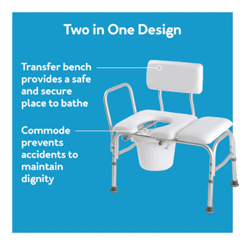 Carex Vinyl Padded Bathtub Transfer Bench with Cut Out and Pail
