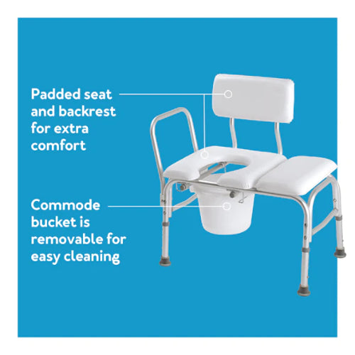 Carex Vinyl Padded Bathtub Transfer Bench with Cut Out and Pail
