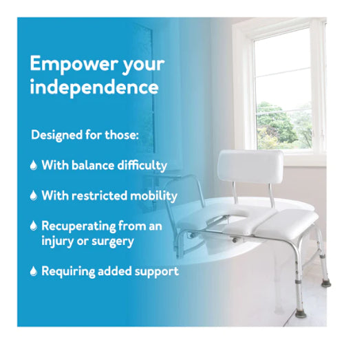 Carex Vinyl Padded Bathtub Transfer Bench with Cut Out and Pail