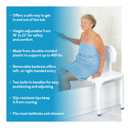 Carex Bathtub Transfer Bench with Reversible Backrest