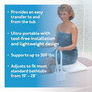 Lightweight one-piece Carex bench fitting across a bathtub for home bathroom safety, Moovkart