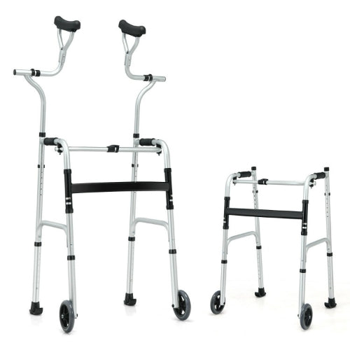 Foldable Rehabilitation Auxiliary Walker with 5 inch wheels by Costway