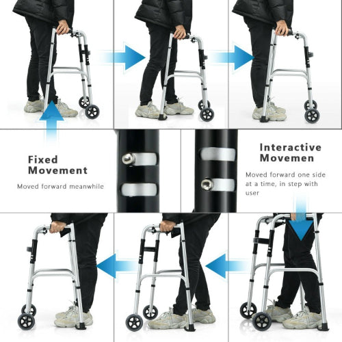 Foldable Rehabilitation Auxiliary Walker with 5 inch wheels by Costway