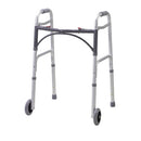Drive Medical Folding 2 Button Adult Walker with 5 Inch Wheels Silver Lightweight. Moovkart