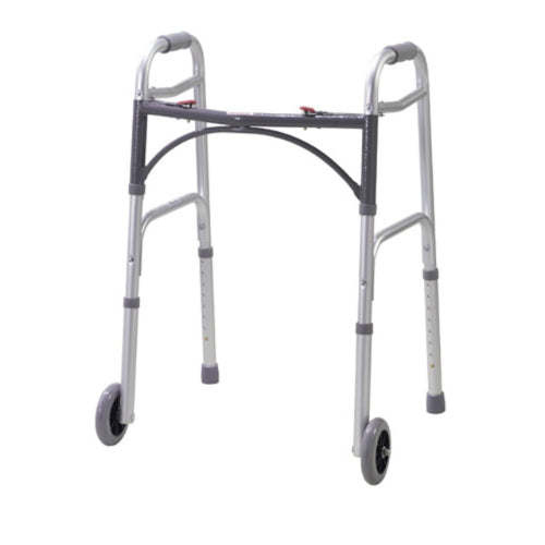 Drive Medical Deluxe Folding Two Button Adult Walker With 5 Inch Wheels, 2 each