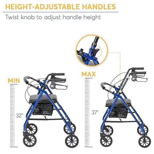 Drive Medical Aluminum Rollator 4 Wheel with Pouch and Padded Seat Blue, 2 pack