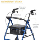 Drive Medical Aluminum Rollator 4 Wheel with Pouch and Padded Seat Blue, 2 pack