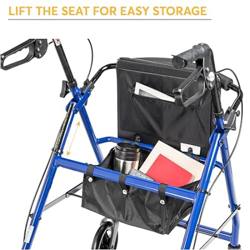 Drive Medical Aluminum Rollator 4 Wheel with Pouch and Padded Seat Blue, 2 pack
