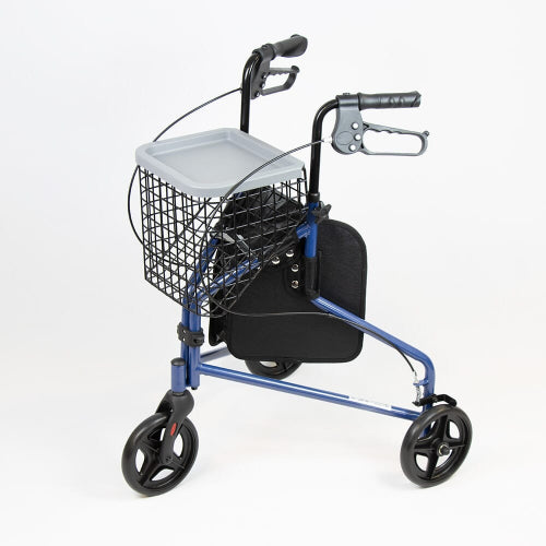 Drive Medical Rollator 3 Wheeled with Pouch and Basket Loop Brake-Flame Blue