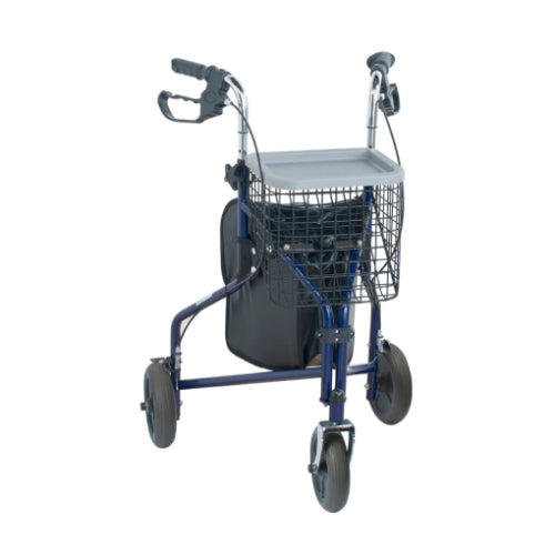 Drive Medical Rollator 3 Wheeled with Pouch and Basket Loop Brake-Flame Blue