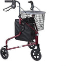 Drive Medical 3 Wheeled Rollator with Basket Tray and Pouch, Flame Red