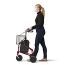 Drive Medical 3 Wheeled Rollator with Basket Tray and Pouch, Flame Red
