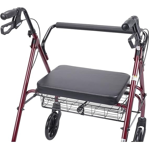 Drive Medical Bariatric Steel Rollator Oversize with Loop Basket, Red
