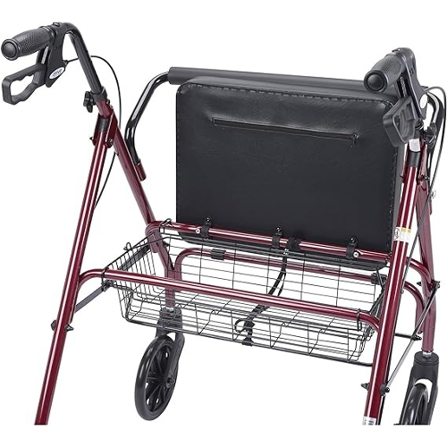 Drive Medical Bariatric Steel Rollator Oversize with Loop Basket, Red