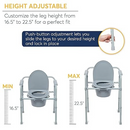 Drive Medical Commode Folding Steel 3-in-1 Comp Edge Line with Adjustable Height, Grey, case of 4