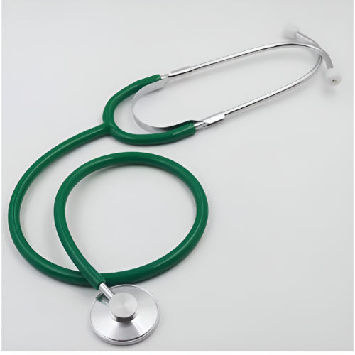Generic Single Head Nurse Stethoscope with 22-inch green tubing and lightweight aluminum chestpiece for clear acoustics. Moovkart