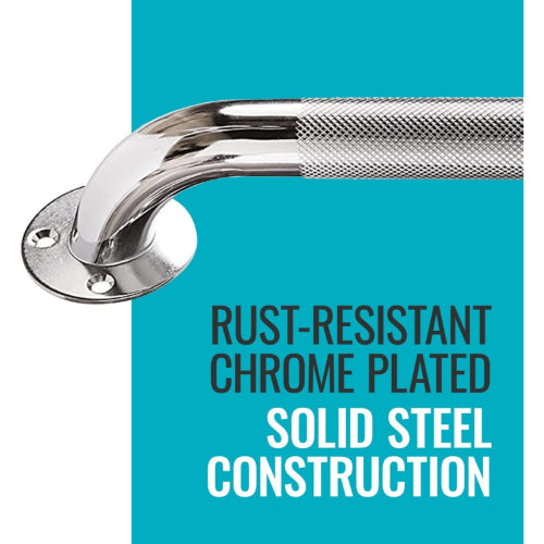 Carex Textured Chrome Wall Steel Grab Bar, 18 Inch, Pack of 2