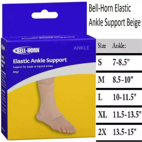 Bell-Horn Pullover Ankle Support, Beige, Elastic Compression for Ankle Sprains and Tendonitis Relief