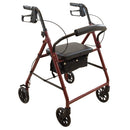 ProBasics Steel Rollator, Burgundy with 6-inch wheels and padded seat for safe and smooth mobility. Moovkart