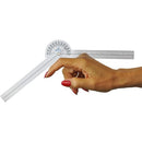 Blue Jay Goniometer 180°, clear plastic construction with dual inch and centimeter linear scale
