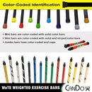 CanDo Slim WaTE Bar 5-Piece Set, Color-Coded Exercise Bars for Therapy and Strength Training