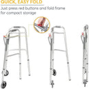 Drive Medical Two Button Steel Folding Walker with 5 Inches Wheels, Case of 4