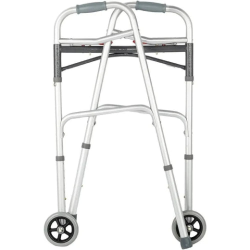 Drive Medical Two Button Steel Folding Walker with 5 Inches Wheels, Case of 4