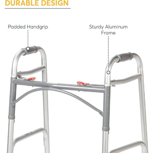 Drive Medical Two Button Steel Folding Walker with 5 Inches Wheels, Case of 4