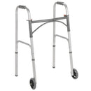 Drive Medical Steel Two Button Folding Walker with 5 Inch Wheels, case of 4, sturdy steel frame, adjustable height, Movkart