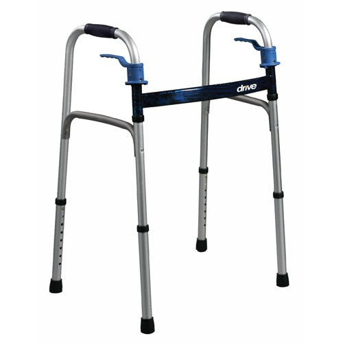 Blue walker with adjustable height and crossbrace