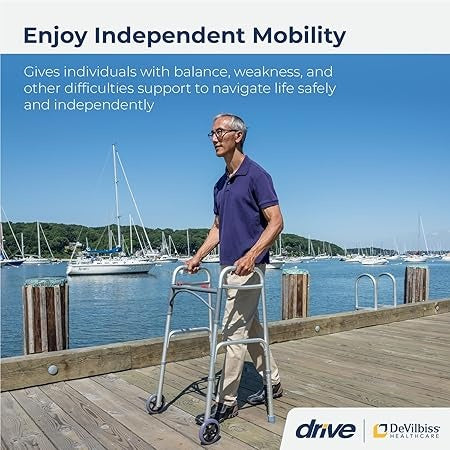 Drive Medical Easy Release 2-Button Folding Walker without Wheels, Adult