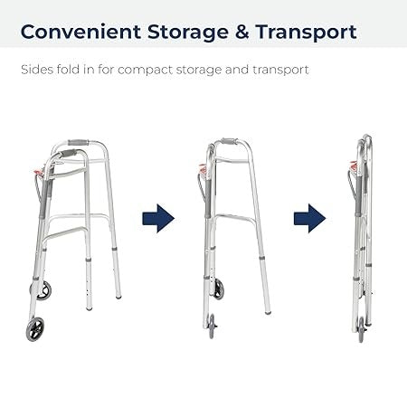 Drive Medical Easy Release 2-Button Folding Walker without Wheels, Adult