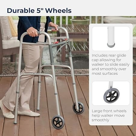 Drive Medical Easy Release 2-Button Folding Walker without Wheels, Adult
