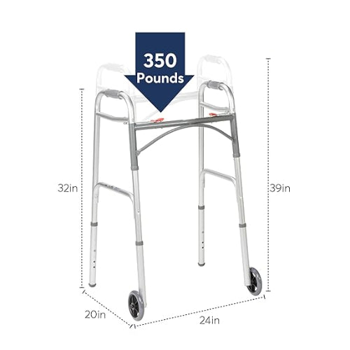 Drive Medical Deluxe Two Button Folding Walker With 5 inch Wheels, 4 each