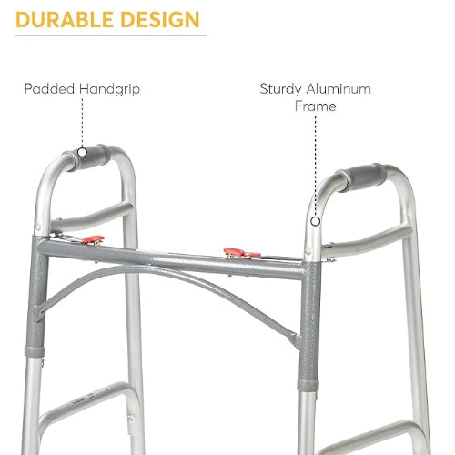 Drive Medical Adult Aluminum Folding Walker, Two Button with 5-Inch Wheels