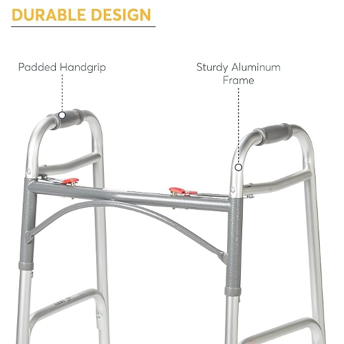Drive Medical Deluxe Youth Folding Walker with 2-Button Mechanism and 5 Inch Wheels