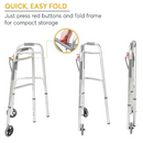 Drive Medical Deluxe Youth Folding Walker with 2-Button Mechanism and 5 Inch Wheels