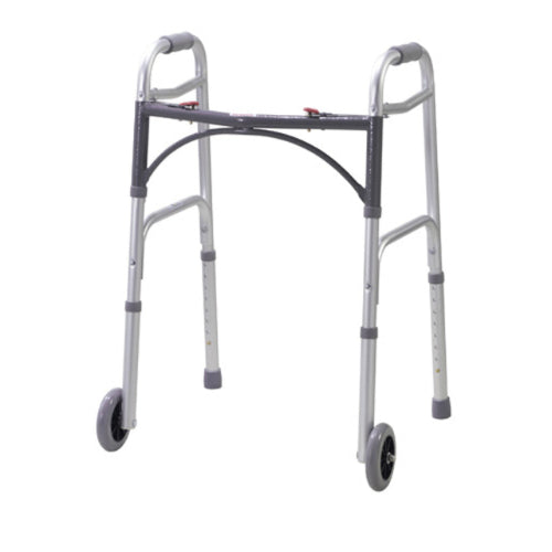 Drive Medical Deluxe Folding Walker 2-Button With 5 inch Wheel, Youth