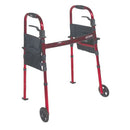 Drive Medical Deluxe Folding Travel Walker with wheels and storage pouches for mobility assistance. Moovkart