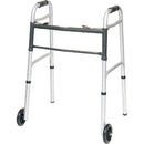 ProBasic Folding Walker with 5-Inch Wheels, steel frame, adjustable height for adult mobility, Moovkart