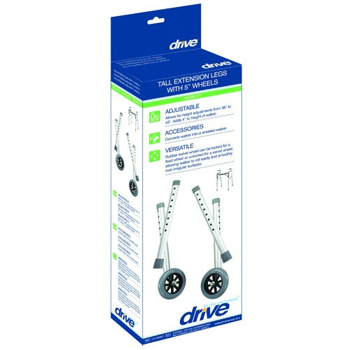 Drive Medical Walker Wheel Combo Kit with Tall Extension Legs