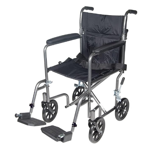 Drive Medical Transport Wheelchair, 17 Inches, Silver Vein Finish, foldable and lightweight with swingaway footrests, Moovkart
