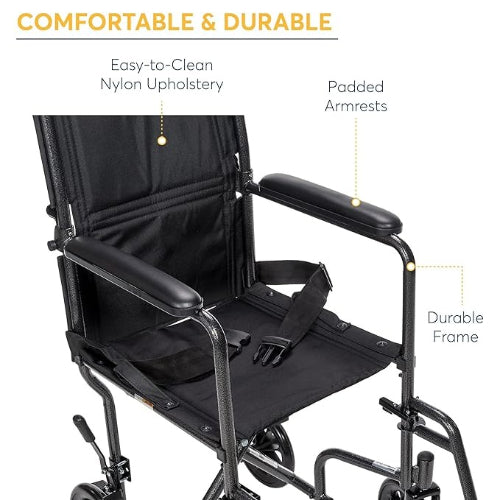 Drive Medical Transport Wheelchair 17 Inches, Silver Vein Finish