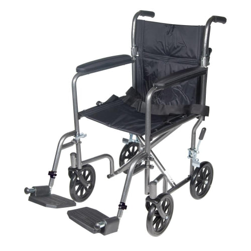 Drive Medical Transport Wheelchair 19 inch Height, Silver Vein Finish
